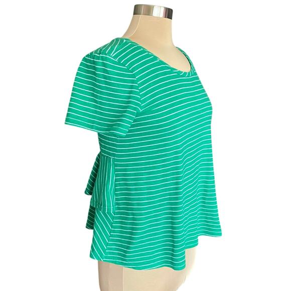 By Anthropogie Kelly Green White Stripe T-shirt Ruffled Back Sz SMALL Preppy - Picture 4 of 8